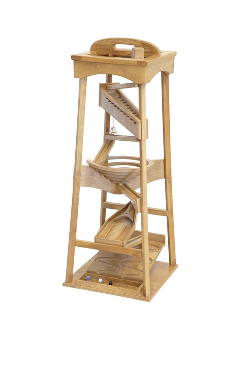 Wooden Marble Pyramid Tower Run 39 Inch – Handmade Kinetic Toy with Marbles | Made in USA Amish Toy Box  Marble and Ball Rollers