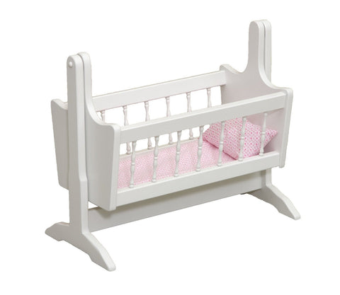 Amish Handmade Wooden Doll Swinging Cradle Poplar Wood with Bedding Set | Made in USA Amish Toy Box  Doll Furniture