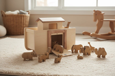 Handcrafted Wooden Noah's Ark Toy With 14 Animal Figures – 15 Inch Playset | Made in USA Amish Toy Box  Wooden Toys,Trains, Trucks and Things