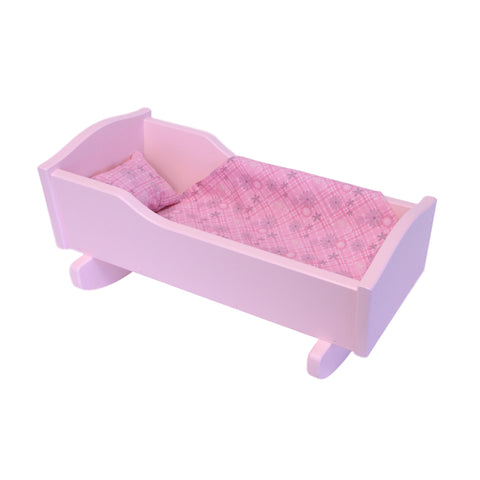 Amish Handmade Wooden Doll Cradle 21 Inch – Rebekah’s Collection with Floral Bedding | Made in USA Amish Toy Box  Doll Furniture