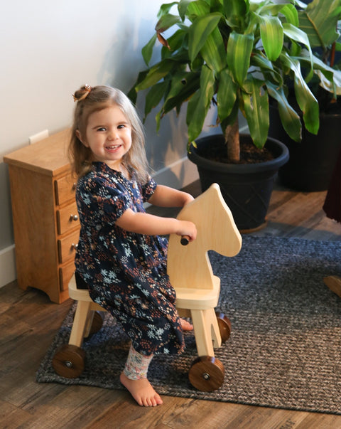 Handcrafted Amish Wooden Toddler Ride-On Horse Toy 18 Inch – Non-Toxic Finish | Made in USA Amish Toy Box  Toy