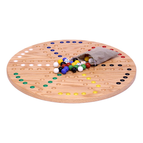 Round Red Oak Aggravation Game Board Set 18 Inch – Handcrafted Family Marble Game | Made in USA Amish Toy Box  Game