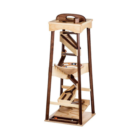 Wooden Marble Pyramid Tower Run 39 Inch – Handmade Kinetic Toy with Marbles | Made in USA Amish Toy Box  Marble and Ball Rollers