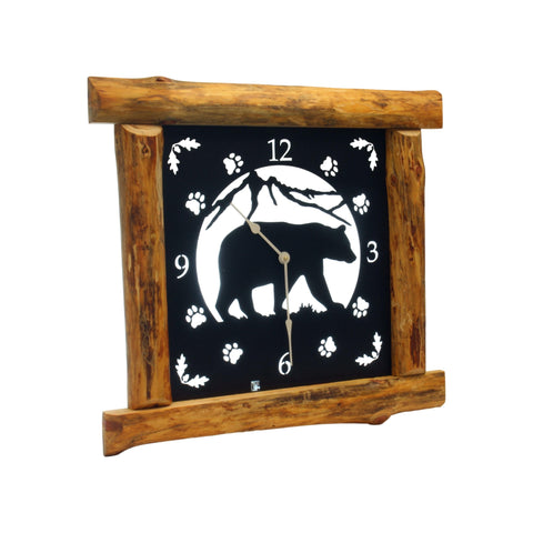 Amish-Made Rustic Wall Clock 25x22 Inch – Pine Log Frame with Metal Deer Art | Handmade in USA Amish Toy Box  Clock