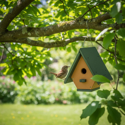 Amish Handmade Eco-Friendly Hanging Wren House 7.5x8x9 Inch – Durable Poly Lumber Birdhouse | Made in USA Amish Toy Box  Bird House