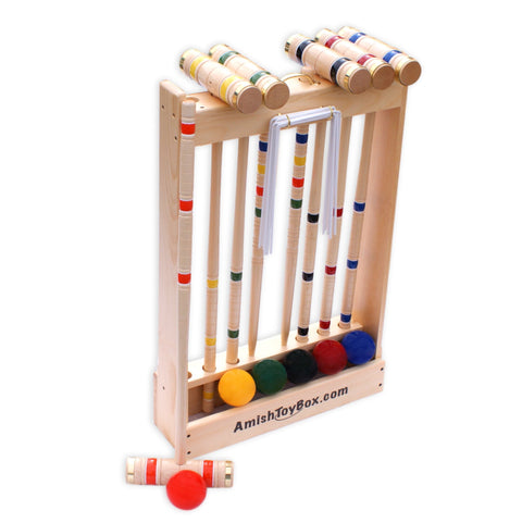 Handcrafted Deluxe 6-Player Croquet Set – Hard Maple Wood Mallets with Wooden Storage | Made in USA Amish Toy Box  Wooden Toys,Games and Puzzles