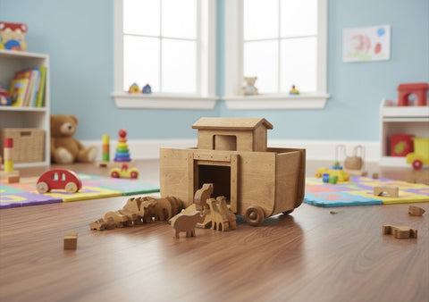 Handcrafted Wooden Noah's Ark Toy With 14 Animal Figures – 15 Inch Playset | Made in USA Amish Toy Box  Wooden Toys,Trains, Trucks and Things