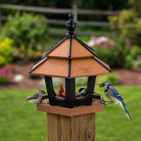 Gazebo Style Bird Feeder – 3 Compartment Eco-Friendly Post Mount | Made in USA Durable Poly Lumber Amish Toy Box  Lawn & Patio