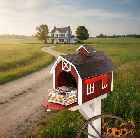 22 Inch Amish Craft Dutch Barn Style Wooden Mailbox – Rustic Post-Mount Outdoor Decor | Made in USA Amish Toy Box  Tools & Home Improvement