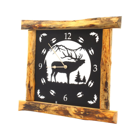 Amish-Made Rustic Wall Clock 25x22 Inch – Pine Log Frame with Metal Deer Art | Handmade in USA Amish Toy Box  Clock