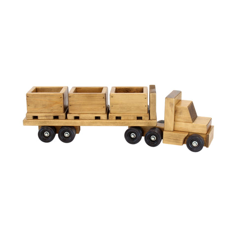 Amish-Made Wooden Semi Truck And Flatbed Trailer Toy Set With Forklift And Removable Bins | Made In USA Amish Toy Box  Wooden Toys,Trains, Trucks and Things