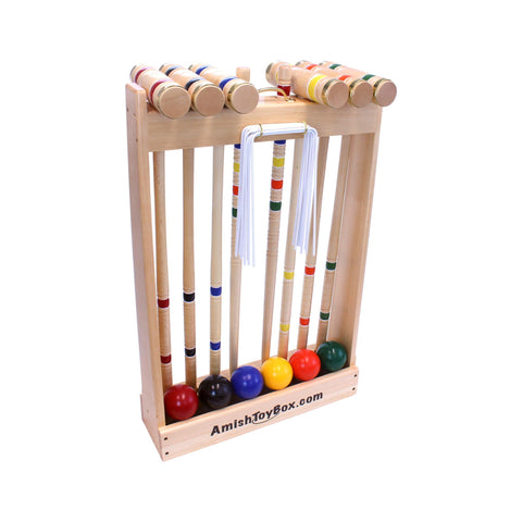 Handcrafted Deluxe 6-Player Croquet Set – Hard Maple Wood Mallets with Wooden Storage | Made in USA Amish Toy Box  Wooden Toys,Games and Puzzles
