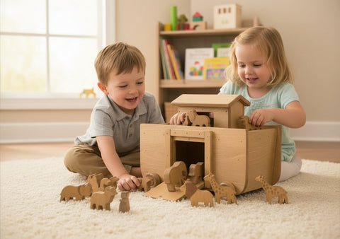 Handcrafted Wooden Noah's Ark Toy With 14 Animal Figures – 15 Inch Playset | Made in USA Amish Toy Box  Wooden Toys,Trains, Trucks and Things