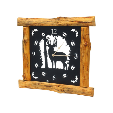 Amish-Made Rustic Wall Clock 25x22 Inch – Pine Log Frame with Metal Deer Art | Handmade in USA Amish Toy Box  Clock