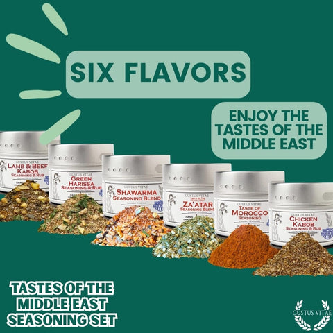 Artisanal Middle Eastern Spice Gift Set – Six Gourmet Seasonings – Made in USA Gustus Vitae  Collections & Gift Sets