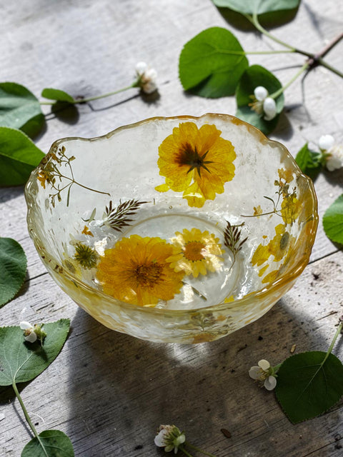 Pressed Flower Resin Decorative Bowl 5 Inch Diameter – Handcrafted Art Piece | Made in USA by Michelle Marie Boutique Michelle Marie Boutique  Decorative Bowl