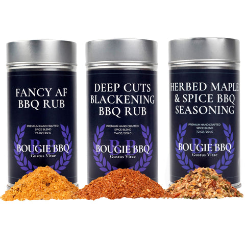 Bougie BBQ Artisanal Seasoning Trio – Gourmet Rub 7.2-7.5 Oz | Made in USA Gustus Vitae  Gourmet Seasonings
