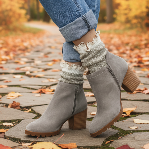 Organic Lace Boot Crew Socks – Taupe Color | Women’s Sustainable Comfort | Made in USA Catherine Cole  socks