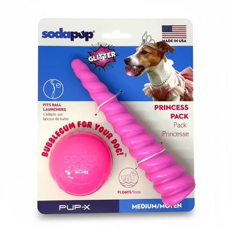 Medium Pink Glitter Fetch Ball And Unicorn Horn Chew Toy Set – Durable Dog Play Pack | Made In USA SodaPup  Dog Toy Bundles