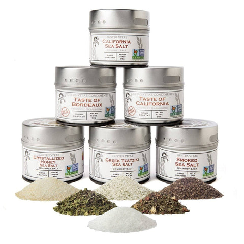 Gourmet Sea Salt and Seasoning Set – 6 Artisan Tins | Made in USA Gustus Vitae  Collections & Gift Sets