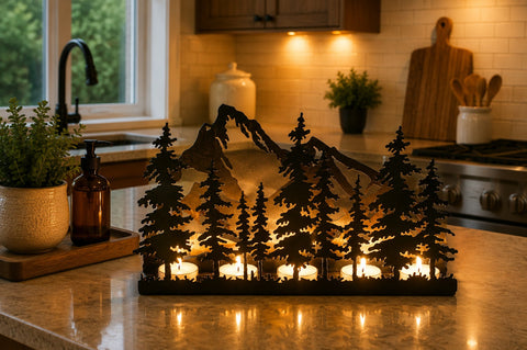 Rustic Pine Tree Metal T-Light Candle Holder – Cabin Decor | Made in USA Knights Home Decor  item