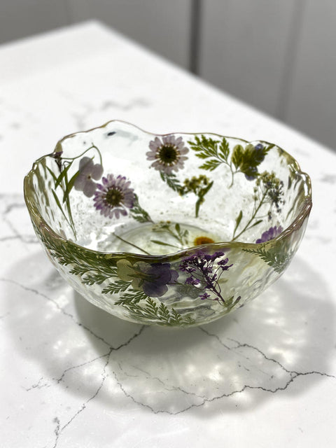 Pressed Flower Resin Decorative Bowl 5 Inch Diameter – Handcrafted Art Piece | Made in USA by Michelle Marie Boutique Michelle Marie Boutique  Decorative Bowl