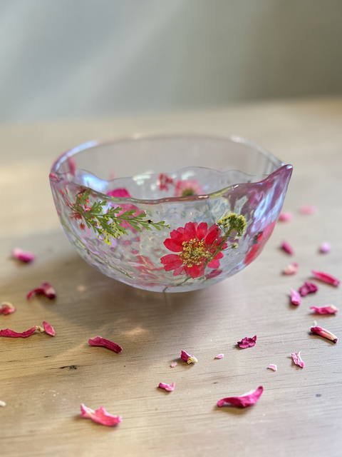 Pressed Flower Resin Decorative Bowl 5 Inch Diameter – Handcrafted Art Piece | Made in USA by Michelle Marie Boutique Michelle Marie Boutique  Decorative Bowl