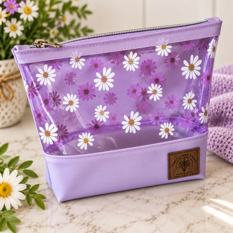 Purple Daisy Transparent Vinyl Makeup Bag – Floral Cosmetic Organizer | Made in USA Durable Toiletry Pouch Frances Farm & Craft  Cosmetic bags