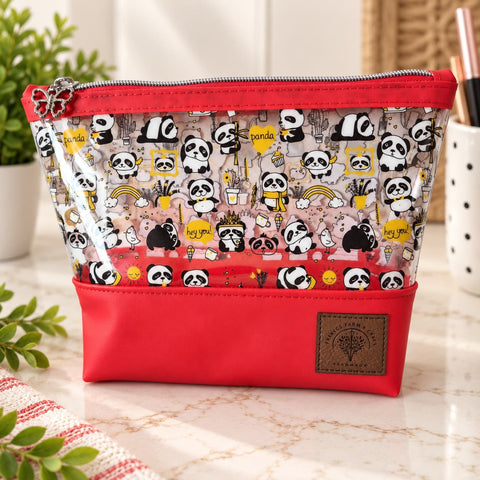 Clear Vinyl Cosmetic Bag with Panda Print – 10 Inch Makeup Organizer – Handmade in USA Frances Farm & Craft  Cosmetic bags