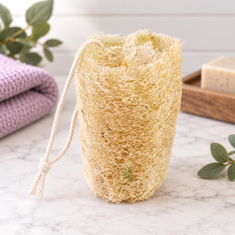 Handmade 3 to 3.5 Inch Natural Loofah Exfoliating Sponges with Hanging Yarn – Sustainable Bath Care | Made in USA by Frances Farm & Craft Frances Farm & Craft 