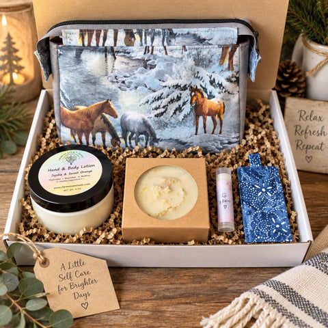 Equestrian-Themed Bath & Body Gift Set – Cosmetic Bag, Sweet Orange Lotion, Natural Lip Balm | Made in USA Frances Farm & Craft  Gift Set