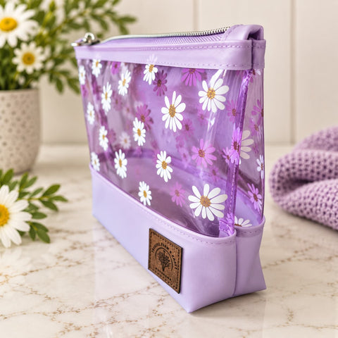 Purple Daisy Transparent Vinyl Makeup Bag – Floral Cosmetic Organizer | Made in USA Durable Toiletry Pouch Frances Farm & Craft  Cosmetic bags