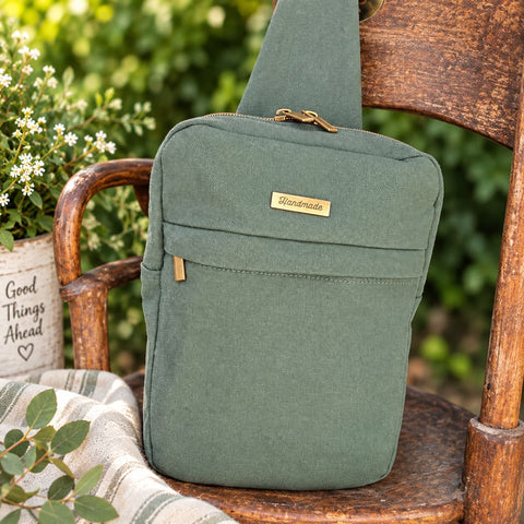 Hunter Green Cotton Canvas Crossbody Bag – Durable Handmade Sling Bag | Made in USA Frances Farm & Craft  Sling Bag