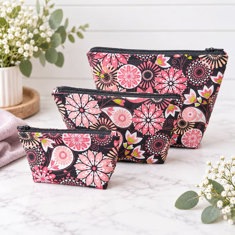 Pink Floral Makeup Bag Set – Durable Cotton Cosmetic Pouches | Made in USA Frances Farm & Craft  Cosmetic bags