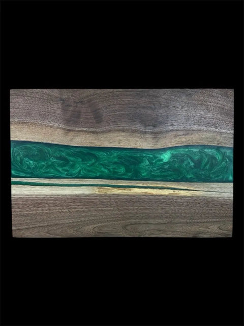 Emerald Green Epoxy Walnut Serving Board – 17.5 Inch x 12 Inch Kitchen Tray | Custom Wood Serving Platter | Made in USA B. James Design & Woodwork 