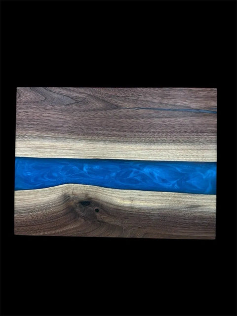 Walnut and Blue Epoxy Serving Tray – 12x16 Inch Custom Wood Tray | Made in USA B. James Design & Woodwork 