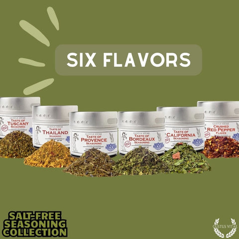 Gourmet Salt-Free Seasoning Set – 6 Handcrafted Spice Tins | Made in USA Gustus Vitae  Collections & Gift Sets