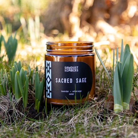 Sacred Sage Aromatherapy Candle – Lavender White Sage Cedar | Made in USA Sawdust & Embers  Apothecary Candles