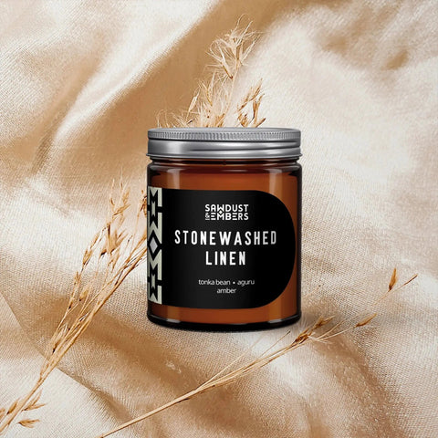 Stonewashed Linen Scented Candle – Handcrafted Soy Wax | Made in USA Sawdust & Embers  Apothecary Candles