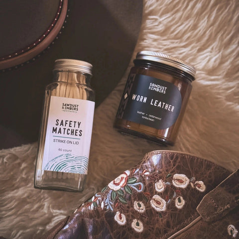 Worn Leather Scented Candle – Rustic Cedarwood & Tonka Bean Aroma | Made in USA Sawdust & Embers  Apothecary Candles