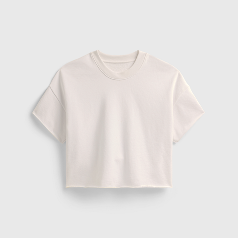 Boxy Black Crop Sweatshirt – Raw Hem Short Sleeve Top | Made in USA Casual Womens Apparel US Standard Apparel  CREWNECK SWEATSHIRT