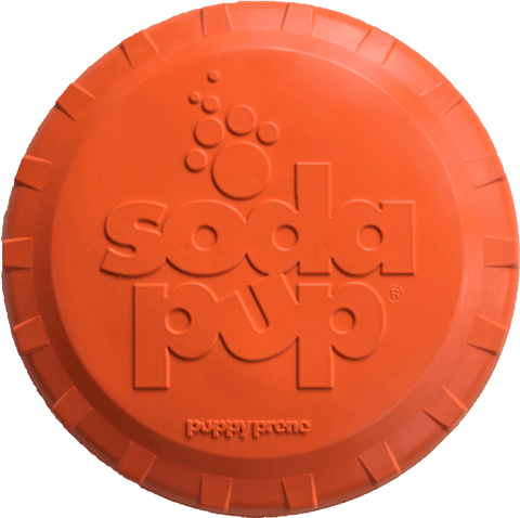 Durable Rubber Dog Retrieving Frisbee – Bottle Cap Design – Orange | Made in USA SodaPup  Rubber Dog Toys