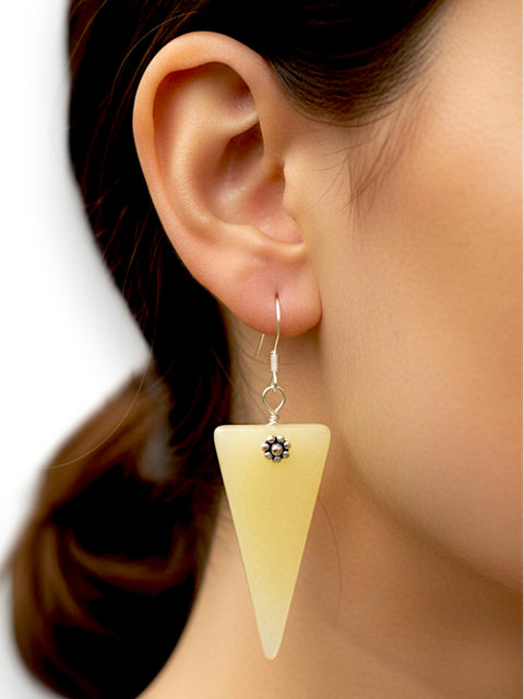 Yellow Sea Glass Triangle Earrings 2.5 Inch – Sterling Silver Hooks – Coastal Jewelry | Made in USA Michelle Marie Boutique  Earrings