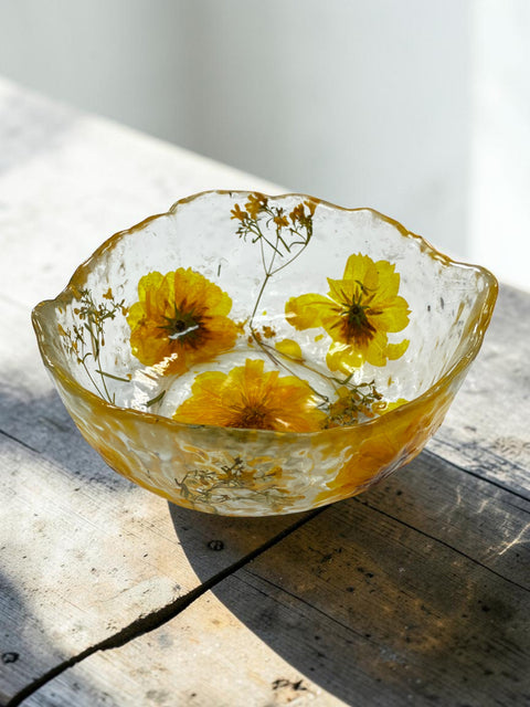 Pressed Flower Resin Decorative Bowl 5 Inch Diameter – Handcrafted Art Piece | Made in USA by Michelle Marie Boutique Michelle Marie Boutique  Decorative Bowl